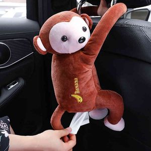 Pele de pele portátil Anorak você caixa de tecidos tipo automóvel toon monkey home escritório carro pendurado papel