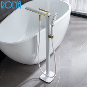 Rolya Ny ankomst Vitt golvmonterad Tubs Faucet Blackrose Golden FreeTanding Bath Filler Tap Chrome