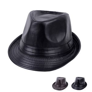 2021 passo no outono e inverno novo pu chapéu de couro placa luz moda britânica simples tampão retro mens fedora chapéu chapéu moda