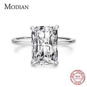 Modian Classico taglio rettangolare Clear CZ Ring Solid 925 Sterling Silver Anelli di barretta di lusso per le donne Wedding Fine Jewelry