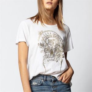 ローリングスカルの花グラフィックニュートラルティー女性夏半袖Tシャツカジュアルビンテージ流行に敏感な服創造性トップ210623