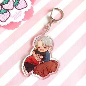 BL Anime Yuri !!! No gelo Chaveiro Victor NikiForov Yuri Katsuki Transparente Dupla Face Acrílico Acrílico Keyring para Homens Mulheres G1019