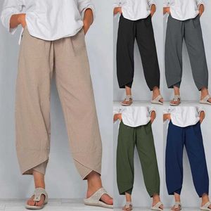 2021 Kobiety Casual Harem Spodnie Lato Elastyczna Talia Szerokie Spodnie Nogi Vintage Floral Printed Spodnie Kobiet Luźne Spodnie Plus Rozmiar Q0801