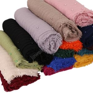 Crinkle Cotton Hijab Scarf 비즈 헤드 밴드 주름 스카프 Shawls 이슬람 워프 주름 무슬림 Pashmina 스카프 200 * 90cm