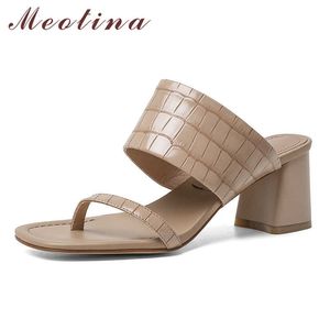 Meotina Sapatos Mulheres Flip Flops High Heavick Chinelos Quadrado Toe Grosso Salto Saltos Slides Sandálias Verão Feminino Bege Grande Tamanho 40 210608