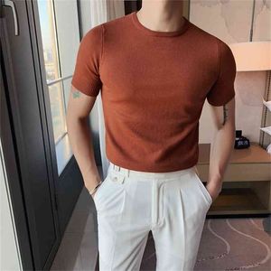 6Colors Spring Short Sleeve Men Knitted Sweaters Casual Fashion Round Collar Slim Fit Pullovers Solid Plus Size 4XL-M 210918