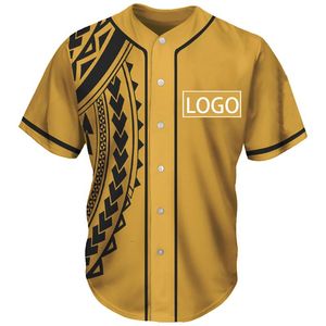 Mäns Casual Shirts Custom Polynesian Tattoo Prints Team Logo Namn Män Baseball Jersey America Kortärmad Tunn Vuxen Andas B