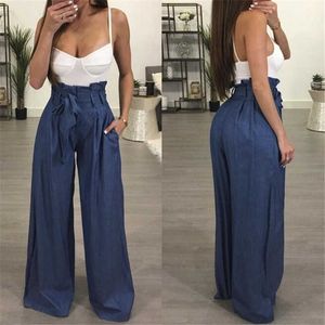 Pantaloni a gamba larga a tunica Pantaloni maxi con lacci a vita alta femminili 2021 Moda autunno Donna OL Abbigliamento Pantaloni lunghi larghi Q0801