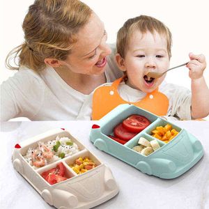 Cartoon Car Household Kitchen Tool Dinnerware Kid Bamboo Fiber Tableware Creative Baby Partition Plate Fun Fruit Snack Rice Bowl G1221