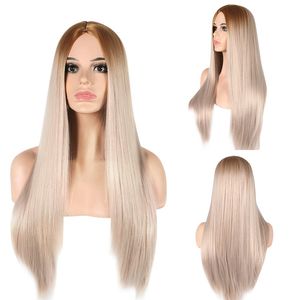 26 ~ 28 polegadas reta peruca sintética que parecem reais ombros simulação de cor humana perucas de cabelo perruques de cheveux humanos C138