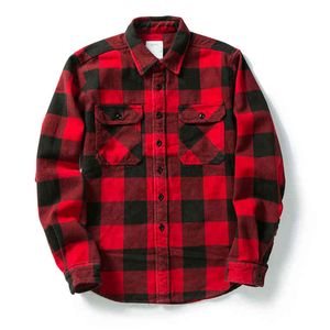 Men s T Shirts Cotton Thick Warm Fashion Vintage Korean Red and Black Casual Premium Unisex Mens Heavyweight Flannel Plaid Shirts NE95