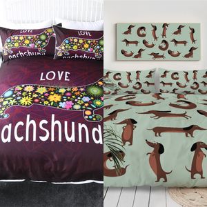 BeddingOutlet Dachshund Bedding Set Cute Colorful Filhote De Duveta Duveta Capa Dos Desenhos Animados Capa Pet Dog Home Têxteis Queen 3 pcs Dropship C0223