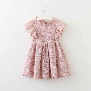 Summer Girls' Dress Hollow Lace Ball Flying Sleeve School Student Party Princess Children's Kids Girls Clothing 210625