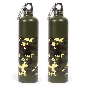 750ML Outdoor Camping Fishing Cycling Sports Portable Stainless Double Layer Thermal Insulation Kettle Camouflage Water Bottle Y0915