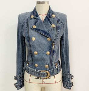 Nuovo stile di alta qualità design originale da donna doppiopetto giacca di jeans giacca da motociclista cappotto con fibbia in metallo giacca corta capispalla