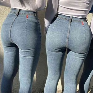Damen Jeans High Fashion Taille Bleistift Hosen Denim für Mädchen Koreanische Stil Jeggings Hosen Skinny Oversize Blue Straight 210708
