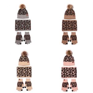 2021 шерстяные шляпы перчатки и шарф костюм леопард-печать сенсорный перчатка для тепла