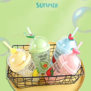 13 oz Fruit Ice Mugs Plastic Waters Bottle with Straw Lemon Watermelon Shaped Kids Water Cup Student Gift Tumbler T9I001193