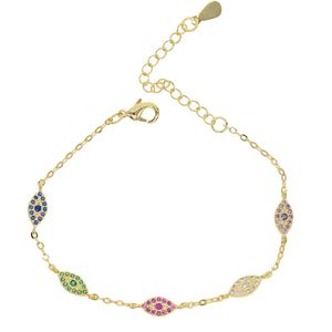 Trendy Red green blue Turkish Evil Pave CZ Blue Eye Gold Chain Bracelet Adjustable Female Party Jewelry
