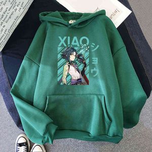 Genshin Etkisi Xiao Serin Baskı Sıcak Oyunu Hoodies Kadınlar / Erkekler Kanguru Artı Boyutu Tişörtü Streetwear Grafik Hip Hop Moda Y0820 Tops