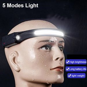 Gadżet LED Mini Reflektor Headlamp Cob XPE LED Reflektor indukcyjny 1200 mAH Type-C Akumulator Polowanie Wycieczki Rowerowe Naprawa połowów Latarka Światła 5 Tryby Głowy Latarka Lampa