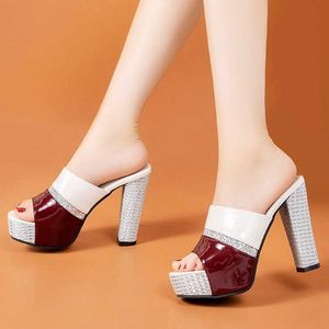 Rimocy Patent Leather Platform Sandals Women Fashion Crystal Sequin Super High Heels Shoes Woman Summer Sexy Party Slippers Lady 210528