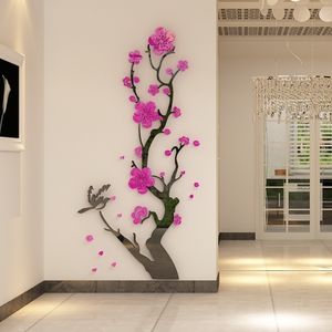 Chinese Style 3D Wall Stickers Plum Blossom Flowers Stickers Home Decorations Living Room Dinning Room Wall Decor Decals Acrylic 210615