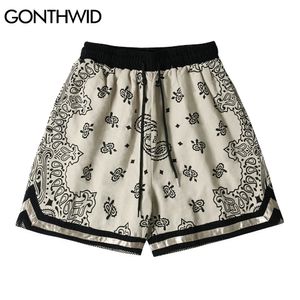 GONTHWID Shorts Casual Streetwear Bandana Paisley Pattern Print Stripe Jogger Short Pants Men Cotton Harajuku Hip Hop Sweatpants C0325
