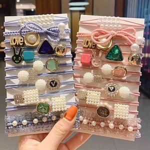 Pearl Cube Ball Basic Elastic Hair For Girl Rosa Kanin Tie Gum Scrunchie Ring Gummi Band 2021Hair Tillbehör Set