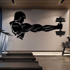 Palestra Decalcomania Della Parete Del Vinile Allenamento Palestra Atletica Muscle Fitness Bestia Bilanciere Bodybuilding Sano Wall Sticker per Palestra Decor B264 X0703