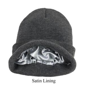 Berets Winter Silk Satin Lined Knit Beanie Hats For Women Chunky Cap Warm Hat