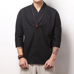 Summer Spring Fashion Mens Kimono Shirts Loose Seven-quarter Sleeve Shirt Men Blouse Brand Clothing N569