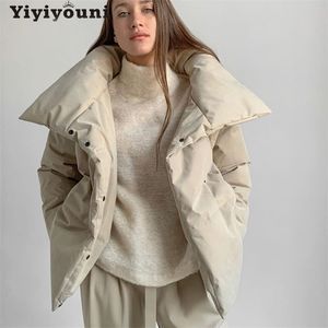 Yiyiyouni Büyük Boy Kırpılmış Sıcak Kış Ceket Pamuk Yastıklı Parka Dış Giyim Katı Rahat Kalın Kadın 211013