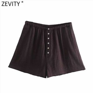 Zevity Women Fashion Solid Färg Textur Fritid Shorts Ladies Side Pocket Knappar Shorts Chic Summer Pantalone Cortos P1034 210603