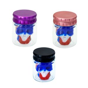 Smoking Colorful Skull Silicone Stash Case Herb Tobacco Multi-function Spice Miller Grinder Crusher Grinding Chopped Hand Muller Cigarette Glass Storage Tank Jars