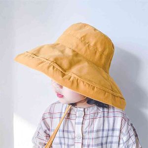Sommer Kinder Kinder Sonnenschutz Sonnenschutz Fischerhut mit großer Krempe Jungen und Mädchen einfarbige Freizeitkappe 210708