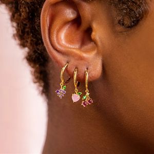 Fruit Loop Charm Earrings Pendants Copper Grape Cherry Peach Sea Animals Fish Dolphin Turtles For Women Cubic Zirconia 18k Gold Plated Girls Party Jewelry Gift