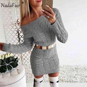 Nadafir z dzianiny ciepły sweter sukienka kobiety vestidos różowy czarny bodycon mini z długim rękawem biała jesień zima sukienka kobieta G1214