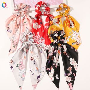 Mulheres Scrunchie Ribbon Elastic Hairbands Bow Lenço Impressão Head Band para Meninas Senhoras Cabelo Cordas Gravatas Acessórios De Cabelo