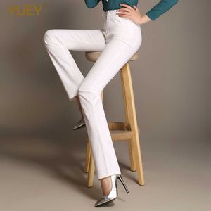 Novos Calças de Algodão Stretch Mulheres Terno Calças Ol Slim Fina Calças Skinny Calças Casuais Reta Comprimento Completo Cor Sólido Branco S Size Q0801