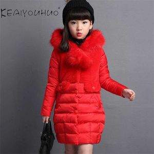 Long Childrens Jacket Red Black Baby Clothes Zipper Hooded Hat Baby Clothes Girls Windbreaker för flickor för 4-12 år 211023