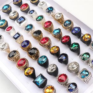 Wholesale 20pcs/lot Vintage Imitation Gemstone Glass Carved Flowers Geometry Rings Jewelry For Men Women Party Gifts
