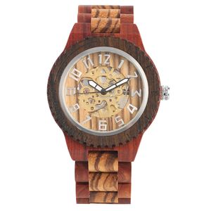 Men's Watch Black Ebony Wooden Mechanical Watch Automatic-self-winding Arabic Numbers Dial Wristwatches for Boys Q0902