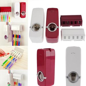 Bathroom Accessories Set Tooth Brush Holder Automatic Toothpaste Dispenser Toothbrush Holder Wall Mount Rack Bath Organizer Y0220