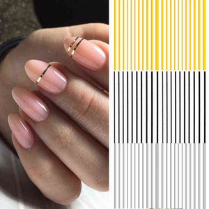 10pc 1 Pc Nail Strip Stickers Black/Gold/Rose Gold/Silver Metal Strip Tape Nail Art Adhesive DIY Foil Tips Nail Sticker Decals Y1125