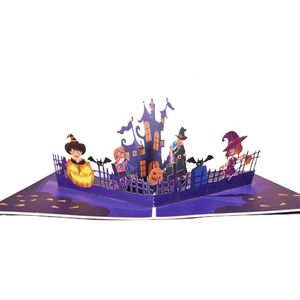 Gratulationskort 60% 3D Castle Pattern Halloween kortpapper dold design välsignelse för vän intressant kul