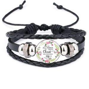 Moda Cristã Bíblia Lição pulseiras de couro para mulheres cristãs escritura de vidro tempo gema cabochão charme bangle religioso