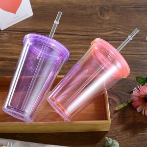 Clear Skinny Tumbler Multi-color Plastic Straight Tumblers Outdoor Travel Car Cup Wedding Gifts by sea RRE12668