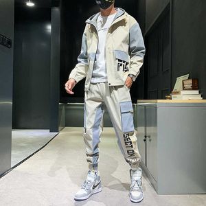 Mens streetwear tracksuit set 2021 höst Ny svett kostym män hoodie jacka + sweatpants hip hop set manliga mode joggare sätter x0909
