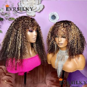 Destaca perucas de cabelo humano e curativo loiro com franja 250 densidade onda marrom onda de água sem gluia Máquina feita Fringe Wig for Women